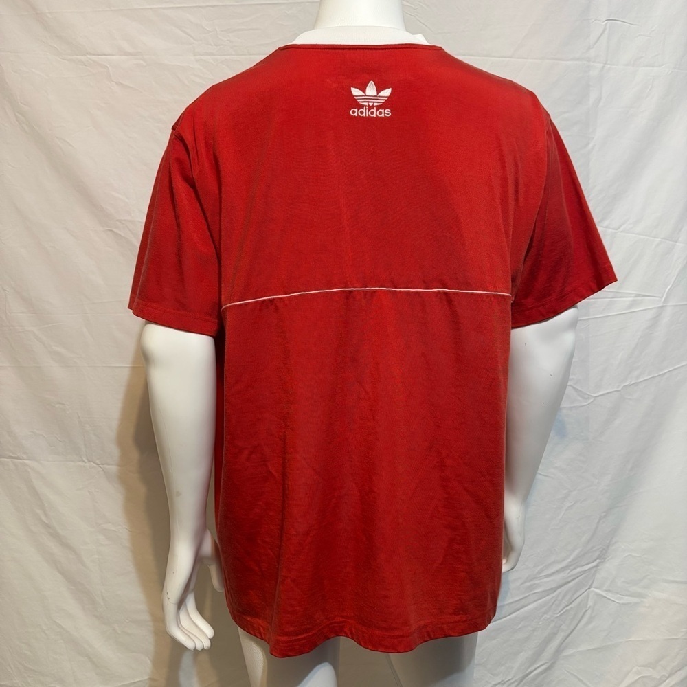 Vintage 90s Red Adidas Trefoil Heavyweight Embroidered Shirt Sz 2XL - Picture 5 of 8